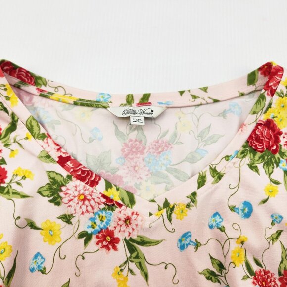 Pioneer Women Pink Floral Popover Top Size XXXL, 3XL,  V Neck, Large Pink Flower - Picture 6 of 9